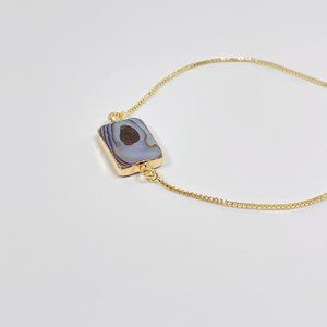 Natural Paua Abalone Pearl Pendant 24K Gold Plated Adjustable Bracelet